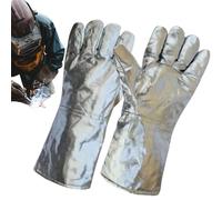 Welding Gloves, High Temp Mittens, Aluminum-Foil Heat Resistant Protective Gloves with Thick Insulation for Extreme Temperature Handling and Safe Grip Control, Ideal for Metallurgy Steel