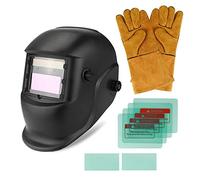 Welding Helmet Auto Darkening Solar Powered Welder Helmet with 6 Replacement Lenses + Welding Gloves, Adjustable Shade 4/9-13 for TIG MIG ARC Weld Grinding, Welding Mask Hood Helmet