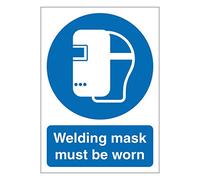 Welding mask must be worn mandatory safety sign - Size 100mm x 140mm - Self adhesive vinyl sticker - Denotes specific actions that must be adhered to (1)