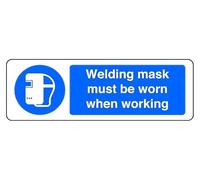 Welding Mask Must Be Worn When Working - safety sign - 1.2mm Rigid plastic for indoor/outdoor usage (600mm x 200mm) Viewing Distance within 14m.