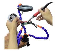 Welding Third Hand Tool, Third Hand Tool Soldering Station Helping Hand 3 Flexible Arm with Adjustable Vise Desk Clamp Base Magnifying Glass Flashlight Blue Black Red 3X 55mm(Blue Welding Stand)