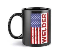 Welding U.S. Flag Funny Black Mug for Men Women Ceramic Tea Coffee Cup with Handle Office Work