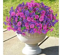 Weldomcor 10 Bundles Artificial Flowers Outdoor UV Resistant Fake Silk Flowers Artificial Morning Glory Shrubs Greenery Faux Plants for Home Garden Porch Window Box Decor (Fuchsia Purple)