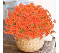 Weldomcor 10 Bundles Autumn Artificial Flowers UV Resistant Fall Fake Flowers Greenery Artificial Plants for Hanging Planter Home Kitchen Garden Porch Window Box Wedding Decor (Orange)