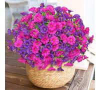 Weldomcor 10 Bundles Outdoor Artificial Flowers UV Resistant Artificial Morning Glory Shrubs Greenery Artificial Plants for Hanging Planter Home Kitchen Garden Porch Window Box Decor (Purple Fuchsia)