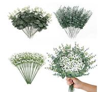 Weldomcor 100 Pcs 3 Kinds Artificial Eucalyptus Stems, Mixed Babys Breath Artificial Flowers and Faux Silk Eucalyptus Plant Bulk for DIY Bouquets Wedding Floral Arrangement Table Centerpieces
