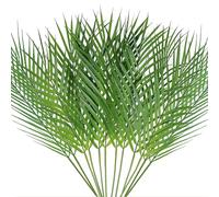 Weldomcor 12PCS Artificial Palm Leaves Fake Greenery Stems, Faux Plastic Tropical Areca Palm Tree Leaf Plants, Palm Branches Fronds for Palm Sunday Hawaiian Luau Jungle Wedding Birthday Party Decor