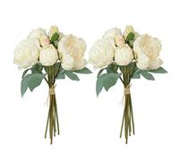 Weldomcor 2 Bunches Artificial Peony Flowers, 14PCS Vintage Fake Silk Peonies Flowers with Single Long Stem Faux Flowers Bouquet for Home Wedding Table Centerpieces DIY Bridal Bouquet Decor (White)