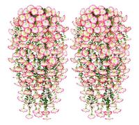 Weldomcor 2Pcs Artificial Hanging Flowers Long Artificial Morning Glory Flowers Pink UV-Resistant Fake Hanging Plants Artificial Wisteria Basket Vine for Wedding Home Garden Yard Decor