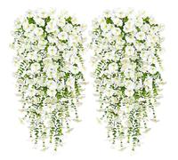 Weldomcor 2Pcs Artificial Hanging Flowers Long Artificial Morning Glory Flowers White UV-Resistant Fake Hanging Plants Artificial Wisteria Basket Vine for Wedding Home Garden Yard Decor