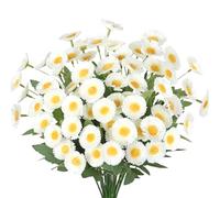 Weldomcor 6 Bunches Artificial Flowers Outdoor, UV Resistant Fake Flowers Silk Daisy Flowers Bouquets Artificial Plants Indoor Spring Summer Decoration for Vase Graves Garden Home Porch Window (White)