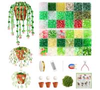 Weldomcor 6385PCS Beaded Plant Kit Forever Plants Kit, Green Glass Beads for Plant Making with Tutorials, Leaf Flower Green Beads for Beaded Plants with Pots & Foam Blocks for Jewelry Making DIY Craft