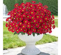 Weldomcor 6PCS Artificial Flowers for Outdoor, UV Resistant Fake Flowers Silk Daisy Flowers Bouquets Artificial Plants Indoor Spring Summer Decor for Vase Graves Wedding Garden Home Porch Window (Red)