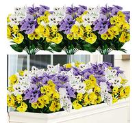 Weldomcor 9 Bundles Artificial Flowers Outdoor UV Resistant Fake Pansy Flowers Summer Decoration Floral DIY Tables Party Home Greenery Shrubs Plants Porch Garden Decor