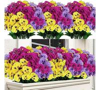 Weldomcor 9 Bundles Artificial Pansy Flowers Outdoor UV Resistant Fake Flowers Summer Decoration Floral DIY Tables Party Home Greenery Shrubs Plants Home Garden Decor