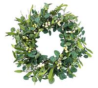 Weldomcor Artificial Eucalyptus Wreath for Front Door, 50 cm/20 inches Spring Summer Wreaths Large Green Leaf Wreaths with Berries Decorative Garland for Wedding Door Party Window Wall Decor