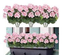 Weldomcor Artificial Flowers, 3 Bundles Outdoor and Indoor Fake Geranium, Silk Flowers Decoration Faux UV-Resistant Geranium Bush for Hanging Garden Porch Window Box Decor, Light Pink