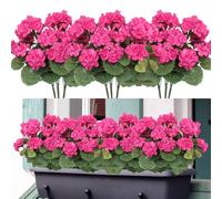 Weldomcor Artificial Flowers, 6 Bundles Outdoor and Indoor Fake Flowers, Geranium Flower Decoration Faux UV Resistant Geranium Bush for Garden Porch Window Box Decor, Rose Red
