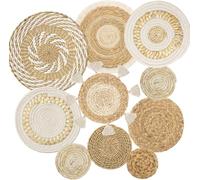Weldomcor Boho Wall Decor Set of 10 Rattan Flower Wall Decor Woven Wall Basket Decor Handmade Seagrass Round Wall Decor Chic Wall Art for Home Living Room Bedroom Farmhouse Nursery Decor