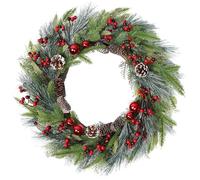 Weldomcor Christmas Wreath 24 Inch Large Artificial Christmas Wreath for Front Door Decor Pine Cones Needles Red Berries Xmas Garland Holiday Festival Indoor Outdoor Party Home Decoration