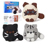 Weldomcor Crochet Kit for Beginners 3 Crochet Cats with Step-by-Step Video | Complete Crochet Starter Kit with Vedio Tutorials & Printed Guide, Crochet Animal Beginner Crochet Kit Kitten Set for Adults