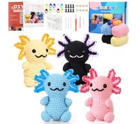 Weldomcor Crochet Kit for Beginners, 4 PCS Axolotls Crochet Animal Kit Complete Crochet Starter Kit with Step-by-Step Video Tutorials Knitting Kit for Crochet Lover Amigurumi Set Beginners Crochet Kit