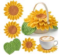 Weldomcor Crochet Kit for Beginners, Crochet Coasters Kit, Sunflower Potted Plant Crochet Knit, Starter Crochet Kit for Adults with Step-by-Step Instructions and Video Tutorials DIY Material Tools