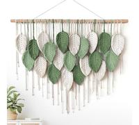 Weldomcor Large Macrame Wall Hanging Boho Wall Art Green Woven Tapestry Modern Bohemian Handmade Leaf Feather Chic Wall Decor for Bedroom Living Room Nursery Apartment Ornament (D)