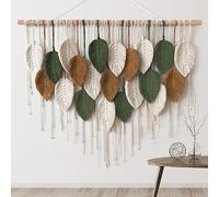 Weldomcor Large Macrame Wall Hanging Boho Wall Art Green Woven Tapestry Modern Bohemian Handmade Leaf Feather Chic Wall Decor for Bedroom Living Room Nursery(A)