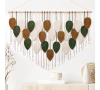 Weldomcor Large Wall Hanging Tapestry Macrame Leaf Wall Hanging Handmade Woven Tassel Wall Tapestry, Boho Wall Decor for Nursery Bedroom Living Room Gallery Background (Green, Khaki, 130.5 x 85.5 cm)