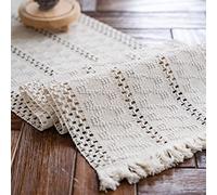 Weldomcor Macrame Table Runner Cream Beige Boho Table Runner with Tassels Hand Woven Cotton Table Cover Rustic Farmhouse Table Decoration for Bohemian Kitchen Dining Table 30 x 275 cm