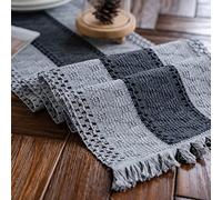 Weldomcor Macrame Table Runners Woven Rustic Table Runner Cotton Linen Boho Style Table Runner with Tassels for Dining Table Wedding Baby Shower Farmhouse Table Decor (Grey, 30x240cm)