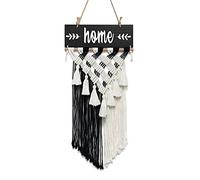 Weldomcor Macrame Wall Hanging Boho Geometric Hollow Tapestry with Home Sign, 24''L x 12''W Bohemian Cross Tassel Woven Tapestry Modern Wall Art Decoration for Bedroom Living Room Front Door (Black)