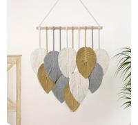 Weldomcor Macrame Wall Hanging Handmade Woven Leaf Tassel Tapestry Boho Chic Wall Decor Bohemian Feather Wall Art for Bedroom Living Room Office Apartment Backdrop Ornament (Yellow)