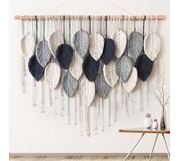Weldomcor Macrame Wall Hanging Leaf Woven Tapestry Bohemian Chic Wall Hanging Feather Large Handmade Wall Art Decor for Bedroom Living Room Apartment Ornament