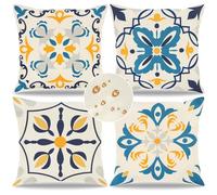Weldomcor Waterproof Cushion Cover Set of 4, 45x45cm Floral Printed Pattern Outdoor Throw Cushion Cover Bohemian Decorative Pillow Cases for Garden Patio Porch Bench Sofa Indoor Living Room Chair