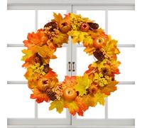 Weldphur Fall Wreaths for Front Door - Halloween Wreath with Pumpkin Maple Leaves | 17 Inch Artificial Home Decor Thanksgiving Decorations | for Indoor Outdoor Window Wall Fireplace Farmhouse Garden