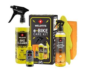 WELDTITE e-Bike Care Kit, Cleaner, e-Lube, Degreaser, Sponge & Cloth | All-in-One Cleaning & Maintenance Set, Biodegradable Products, Vegan-Friendly, Perfect for Electric Bicycles