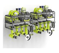 WELDUN 2 Pack Power Tool Organizer, Wall Mount Drill Holder for 4 Power Drills, 3 Layers Tool Rack with Side Screwdriver Rack for Garage, Workshop
