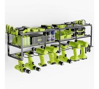 WELDUN 3-stufiger integrierter Elektrowerkzeug-Organisator, Wandmontage, Bohrerhalter für 4 Bohrmaschinen-Werkzeuge, Werkzeugregal mit seitlichem Schraubendreher-Gestell und Haken