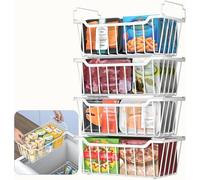 WELDUN Chest Freezer Baskets with Foldable Handle, 4 Pack Stackable Organizer for 99L 198L Small Chest, Metal Storage Bins with Space Utilization, 36cm*16cm*14.5cm(LxWxH),White