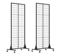 WELDUN Gridwall Display Rack With Wheels, Metal Photo Display with Hooks, Movable Floorstanding Gridwall Panels & Units Retail Panel 2 Pack