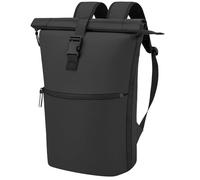 WELDUN Roll Top Backpack, 18L-27L Waterproof Travel Bag, Fits 17.3" Laptop Backpack PU Leather Rucksack for Men and Women, Comfortable Straps Suitable for Travel, School, and Business (Black)
