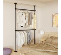 WELDUN Telescopic Clothes Rail Extendable and Adjustable Wardrobe Hanging Rail, Room Divider Curtain Rods, No Drill Damage Free Stand Curtain Rods 227-312 cm.(H) 71-138 cm.(W), Black