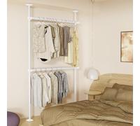 WELDUN Telescopic Clothes Rail Extendable and Adjustable Wardrobe Hanging Rail, Room Divider Curtain Rods, No Drill Damage Free Stand Curtain Rods 227-312 cm.(H) 71-138 cm.(W), White