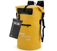 WELDUN Waterproof Backpack 35L/50L Dry Bag, Rolltop Bag Waterproof Backpack with IPX8 Phone Case, for Boating, Kayaking, Hiking, Camping, Fishing, Rafting, 35L Yellow