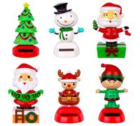 Welecom 6Pack Christmas Solar Powered Dancing Toys Car Shaking Head Dancer Doll Elk Santa Snowman Penguin Swing Figurines Car Windowsill Decor Christmas Toys Gift for Car Dashboard Office Desk Decor