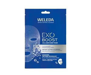 WELEDA Bio Exo Boost Collagen Cloth Mask Blue Gentian - Natural Cosmetics Moisture Face Mask with Collagen + Active Complex & Exosomes Peptides Technology for Firmer Skin & Glow (Vegan, 20 ml)