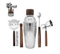 WELESHEI 6 PCS Bar Tool Set Stainless Steel Cocktail Shaker Kit With Muddler, Double Jigger, Mixing Spoon, Strainer & Matte Round Stand Bartender Essentials Barware For Home Bar Party & Celebration