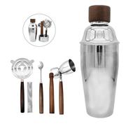 WELESHEI 6PCS Bartending Set With 550ml Cocktail Shaker Muddler Double Jigger Bar Spoon Strainer & Matte Stand Stainless Steel Barware Tools For Home & Professional Cocktail Mixing Party Club Pub